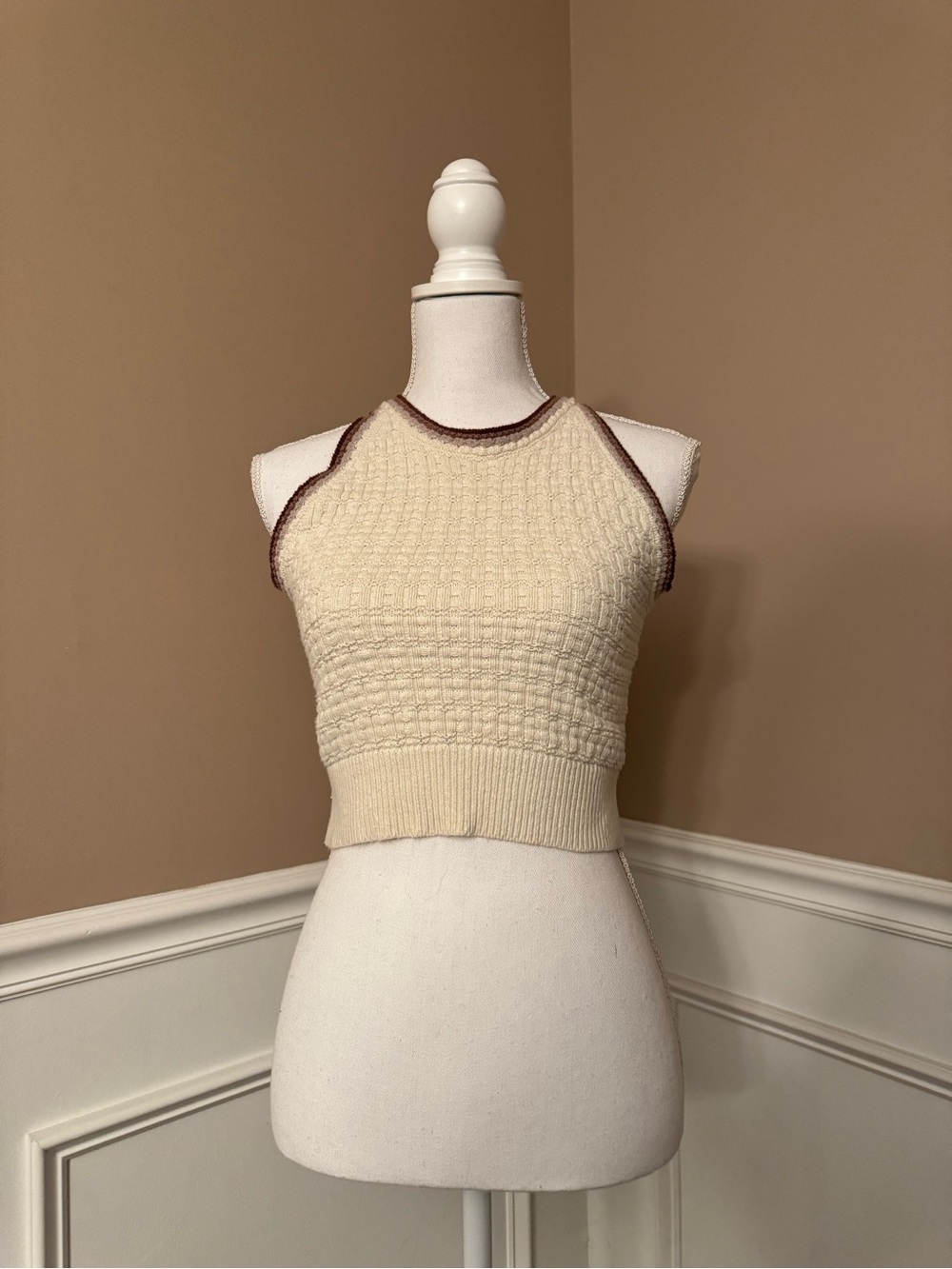 Sincerely Jules Cream Knit Tank Top Size Small Boho Minimalist Sleeveless - Picture 3 of 11